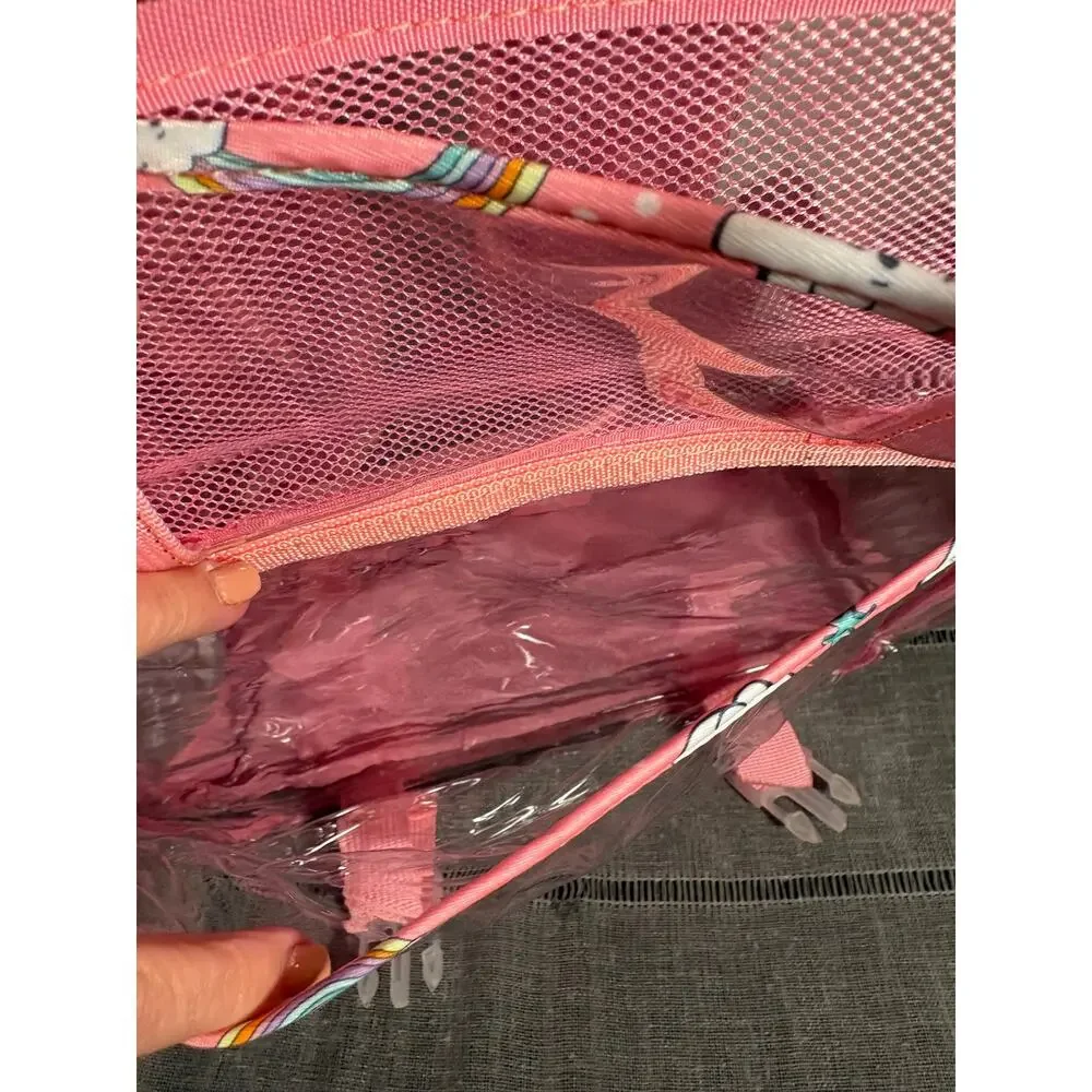 Pink unicorn clear school backpack transparent